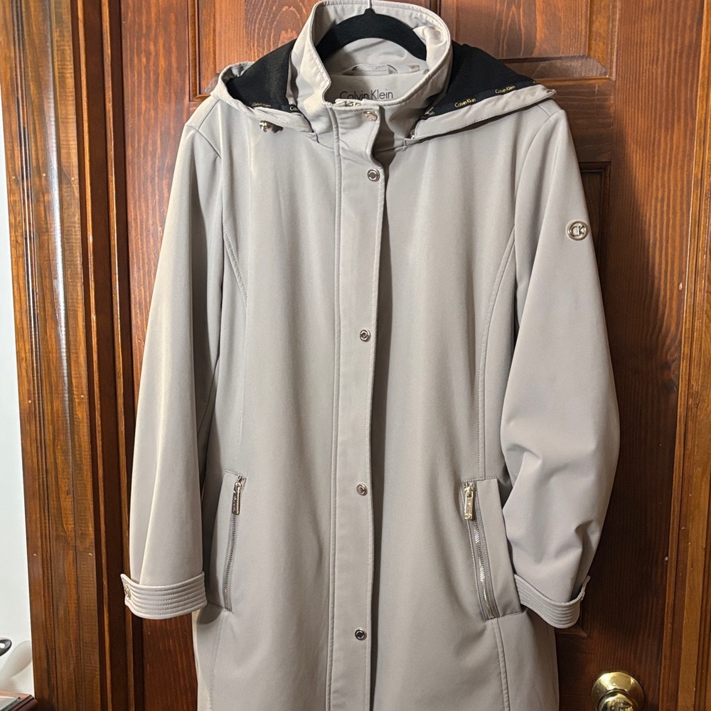 Calvin Klein Women's Light Gray lined Hooded Trench Coat Sz xl